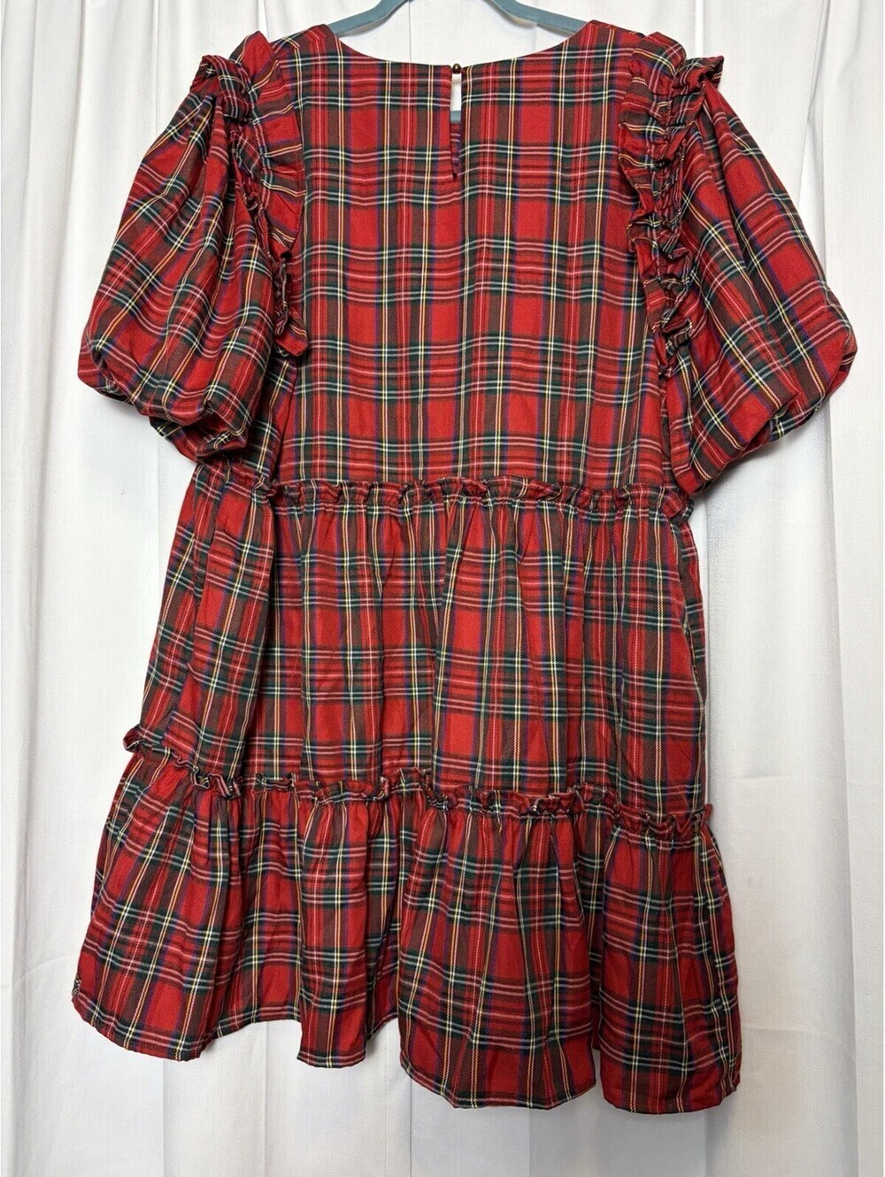 NWT Entro Judy Puff Sleeve Red Plaid Ruffle Tiered Mini Dress Size 1X Retail $78 - Picture 6 of 9